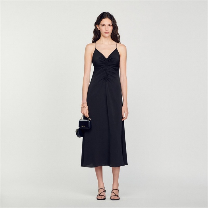 Sandro Midi dress with narrow straps Black | SN-SDO64237