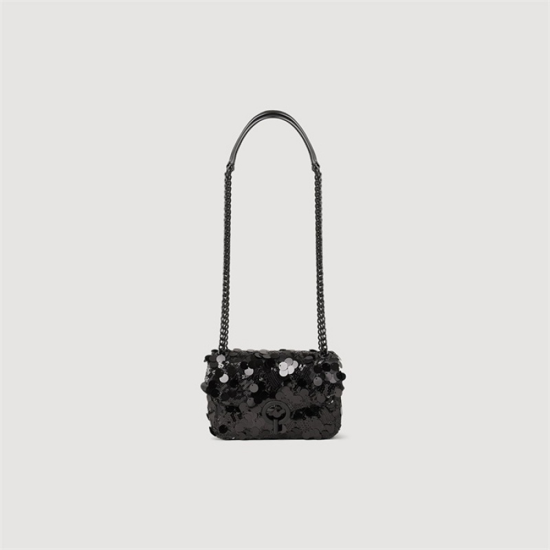 Sandro Mini Yza sequins bag Black | SN-SDO64869