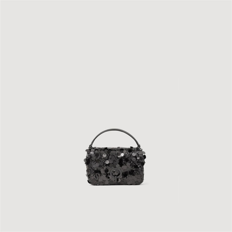 Sandro Mini Yza sequins bag Black | SN-SDO64896