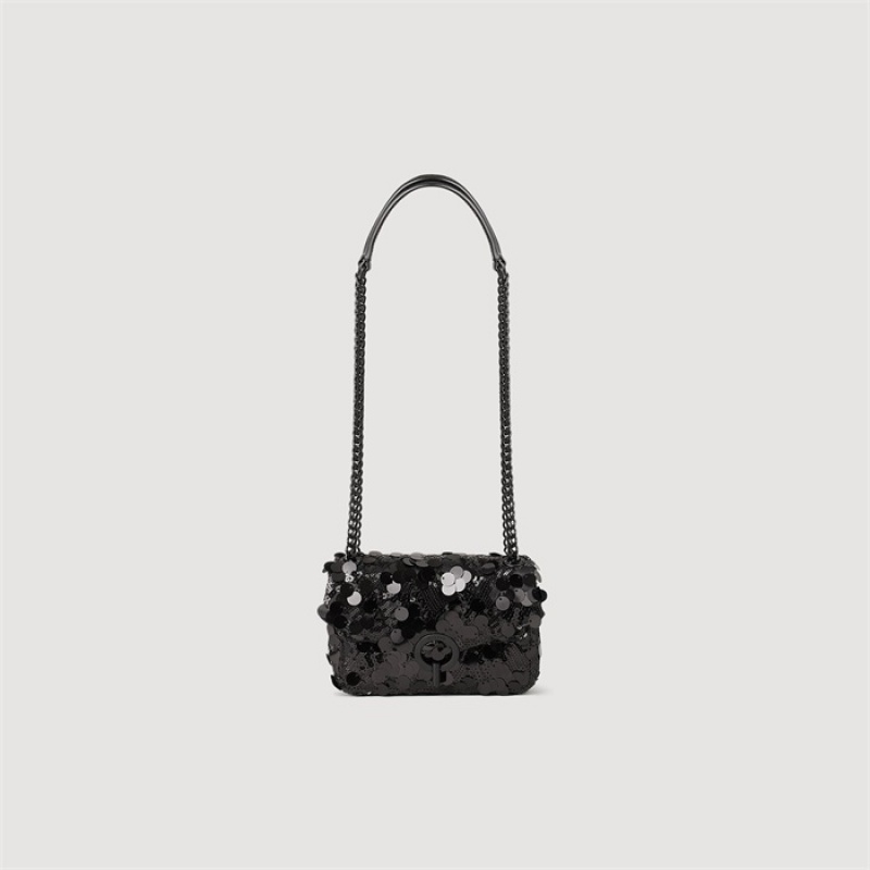 Sandro Mini Yza sequins bag Black | SN-SDO64896