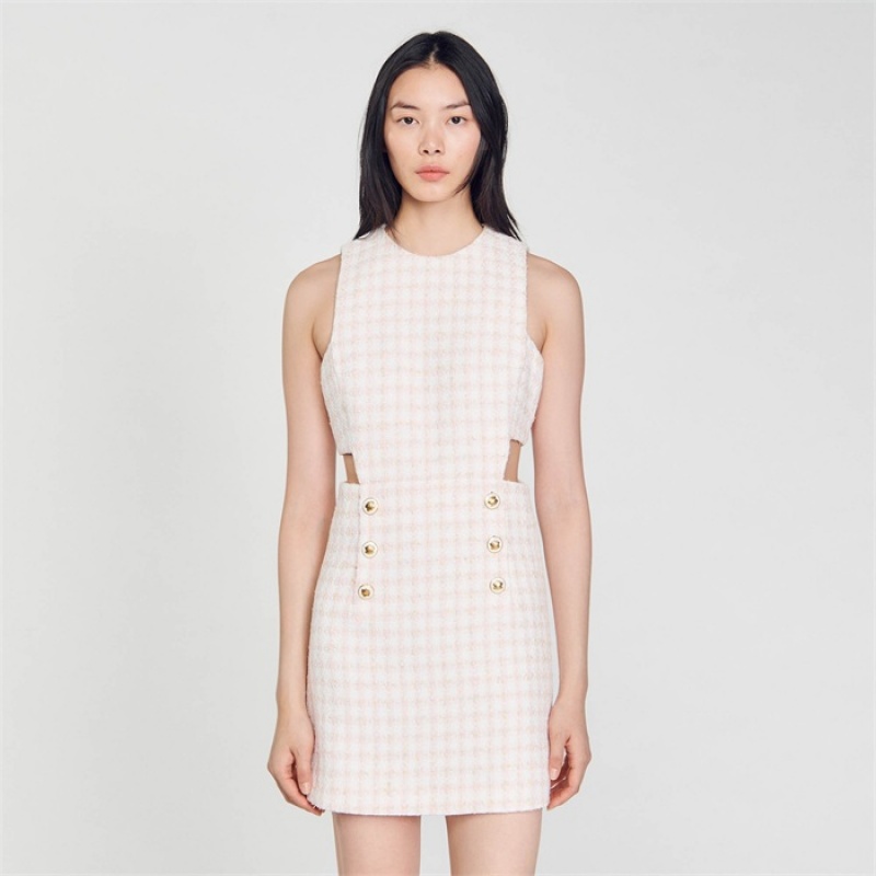 Sandro Openwork tweed dress Light Pink | SN-SDO64273