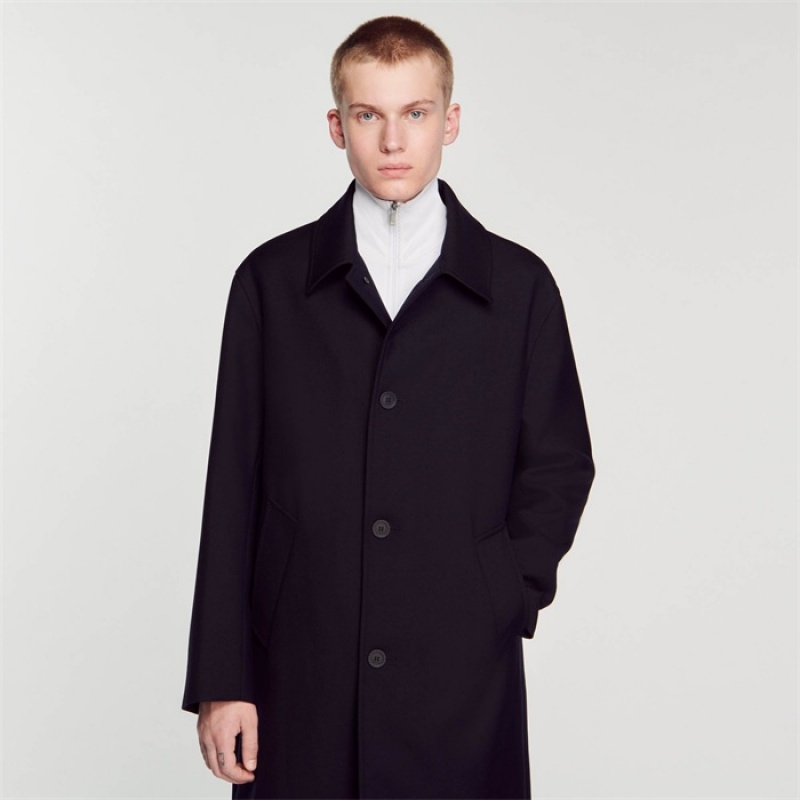 Sandro Overcoat Navy Blue | SN-SDO65187