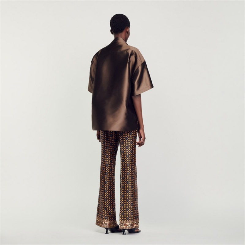 Sandro Oversize satin shirt Brown | SN-SDO64340