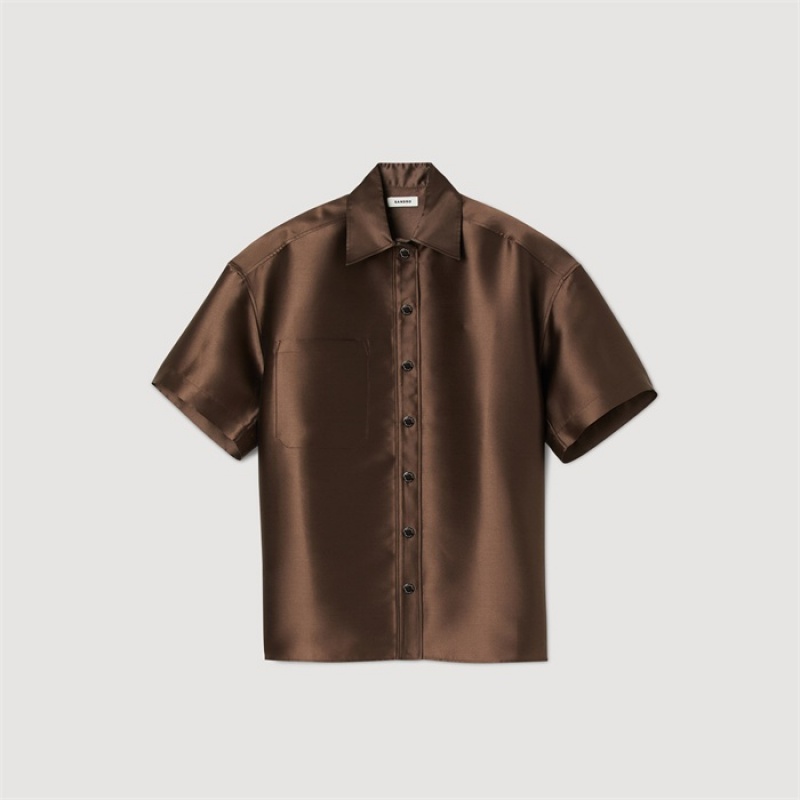 Sandro Oversize satin shirt Brown | SN-SDO64340