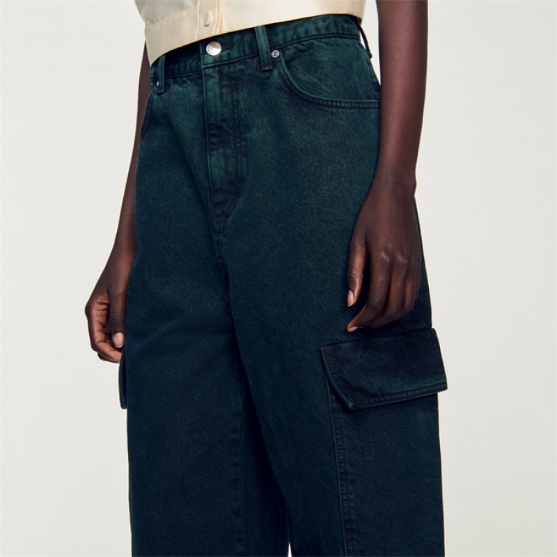 Sandro Oversized cargo jeans Emeuraude Green | SN-SDO64820