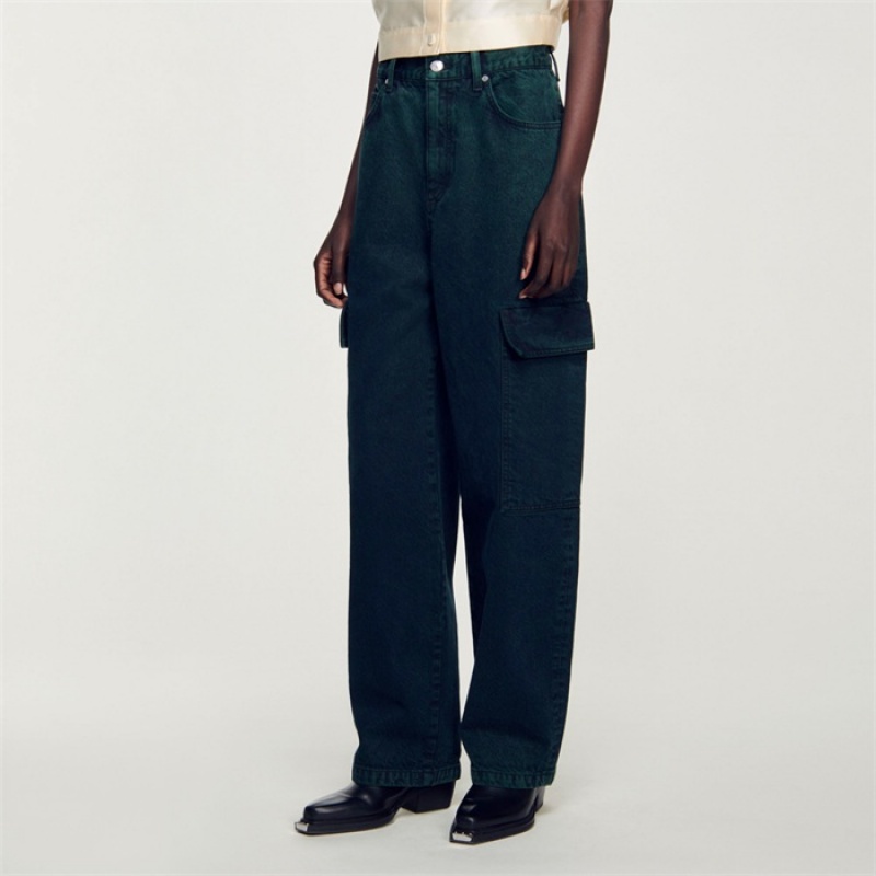 Sandro Oversized cargo jeans Emeuraude Green | SN-SDO64820