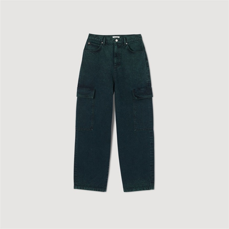 Sandro Oversized cargo jeans Emeuraude Green | SN-SDO64820