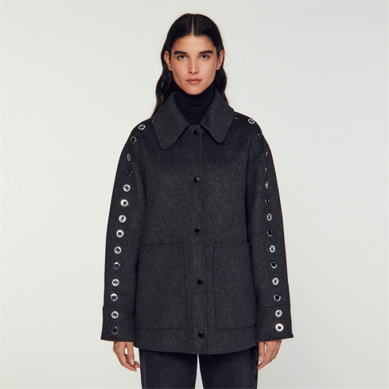 Sandro Oversized coat with eyelets Dark Grey | SN-SDO64518