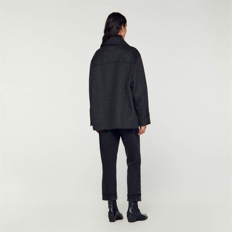 Sandro Oversized coat with eyelets Dark Grey | SN-SDO64518