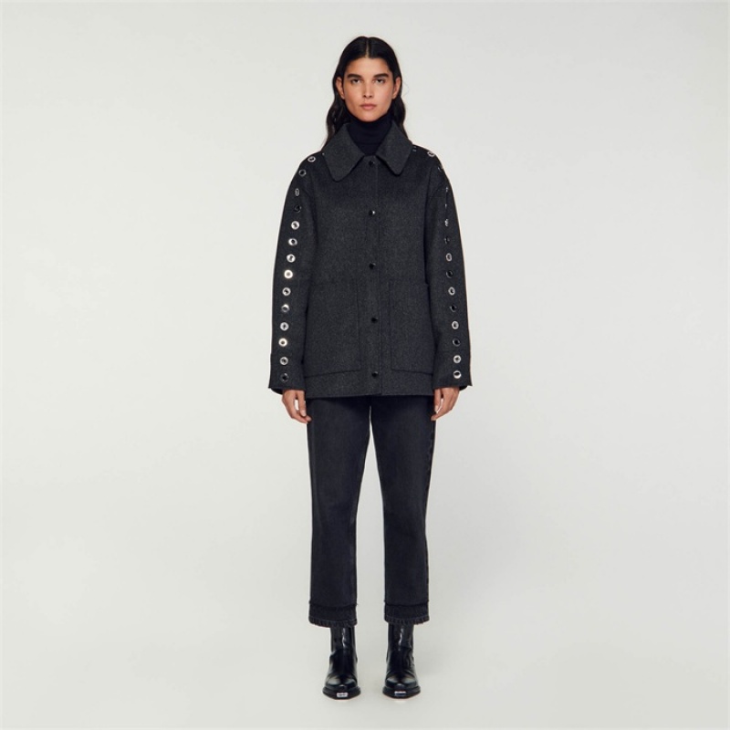 Sandro Oversized coat with eyelets Dark Grey | SN-SDO64518