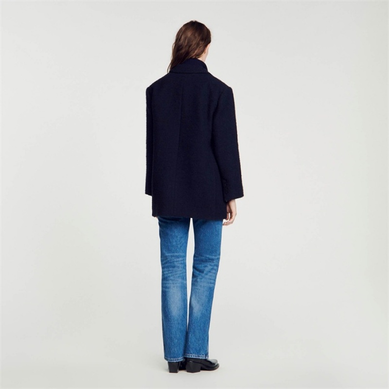 Sandro Oversized jacket Navy Blue | SN-SDO64528