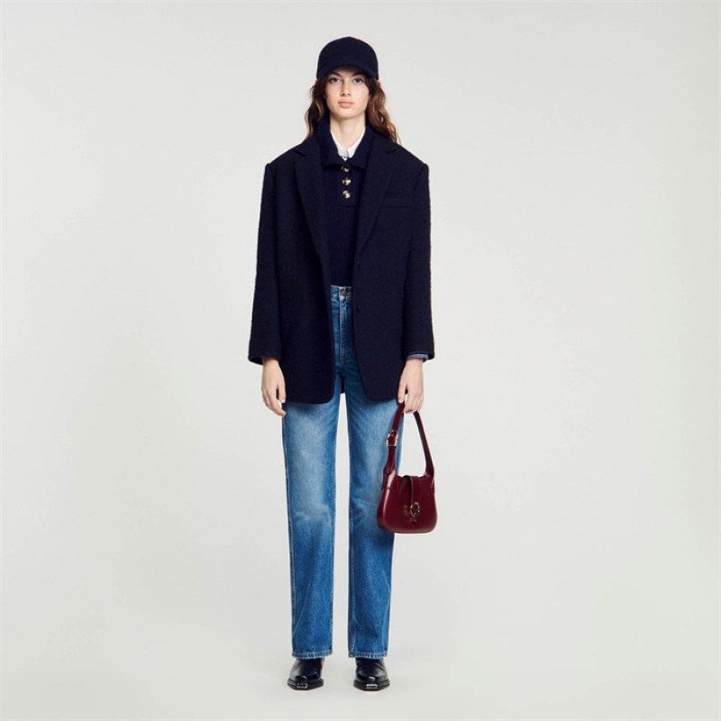 Sandro Oversized jacket Navy Blue | SN-SDO64528