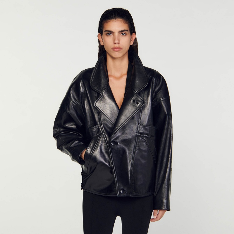 Sandro Oversized leather jacket Black | SN-SDO64483