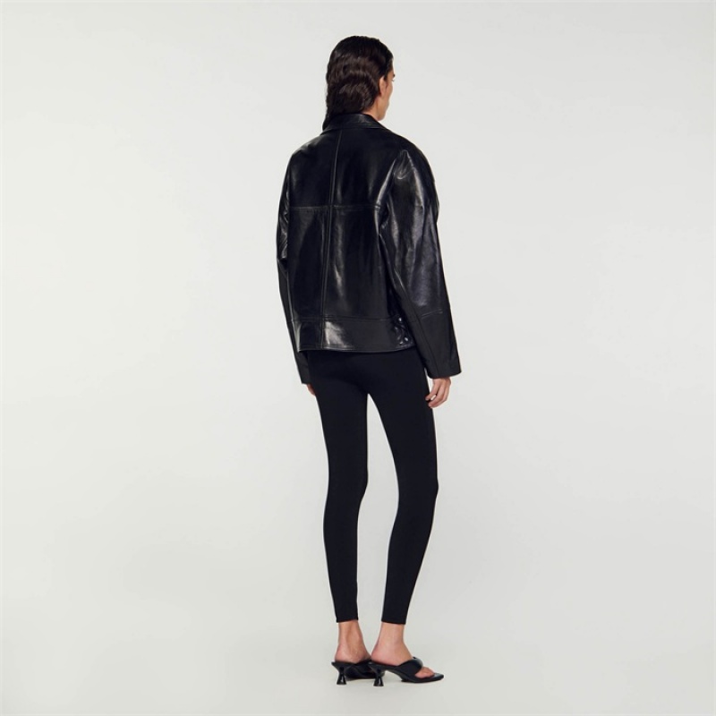 Sandro Oversized leather jacket Black | SN-SDO64483