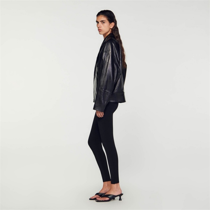 Sandro Oversized leather jacket Black | SN-SDO64483