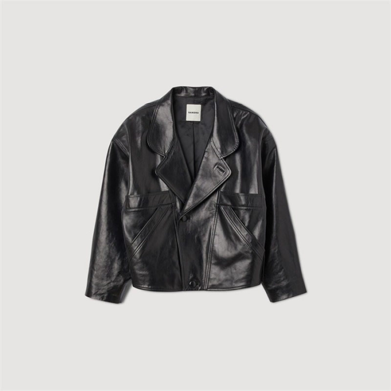 Sandro Oversized leather jacket Black | SN-SDO64483