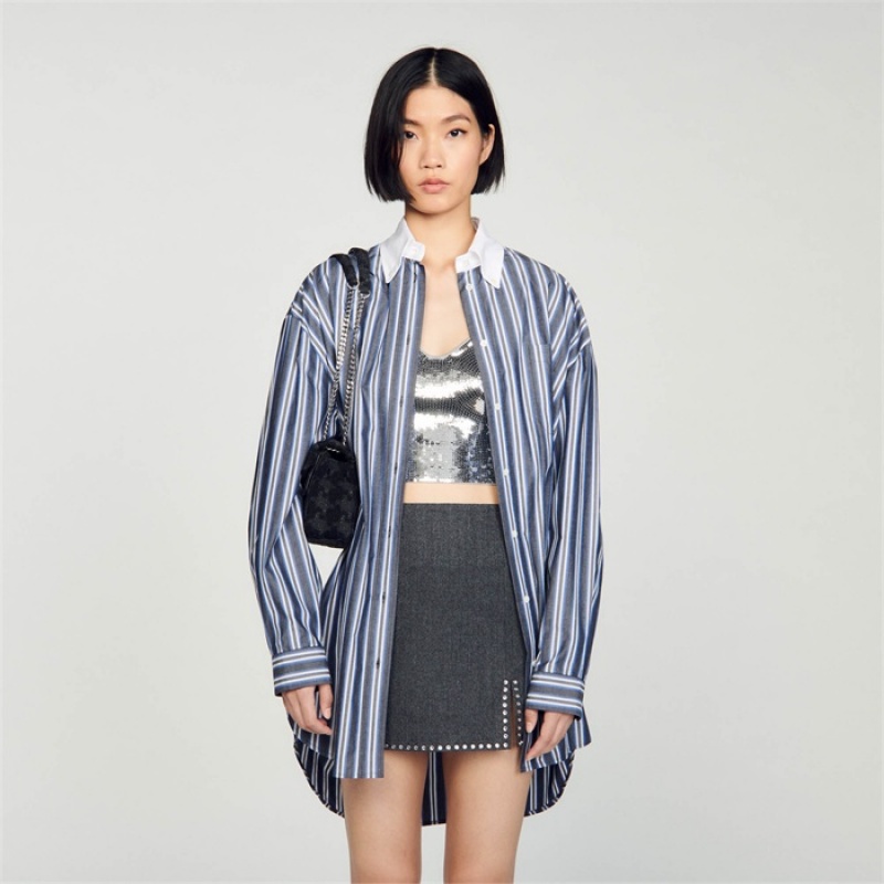 Sandro Oversized striped shirt Blu / Grey | SN-SDO64330