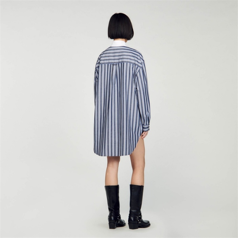 Sandro Oversized striped shirt Blu / Grey | SN-SDO64330