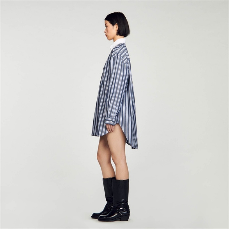 Sandro Oversized striped shirt Blu / Grey | SN-SDO64330