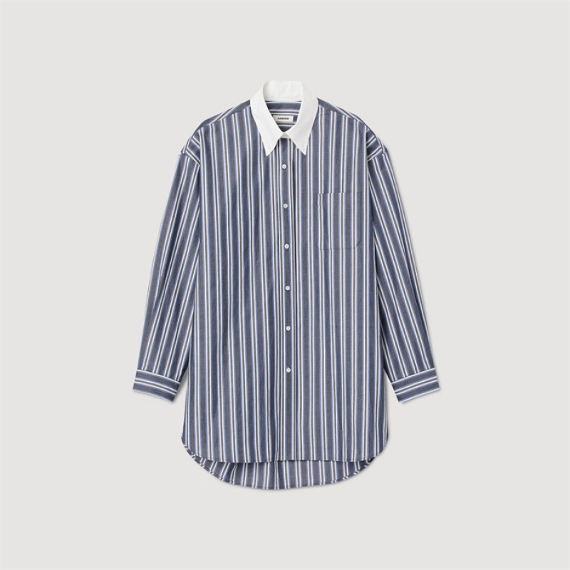 Sandro Oversized striped shirt Blu / Grey | SN-SDO64330