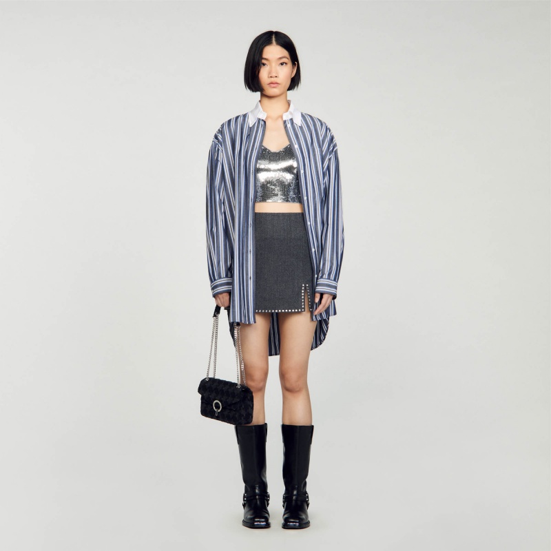 Sandro Oversized striped shirt Blu / Grey | SN-SDO64330