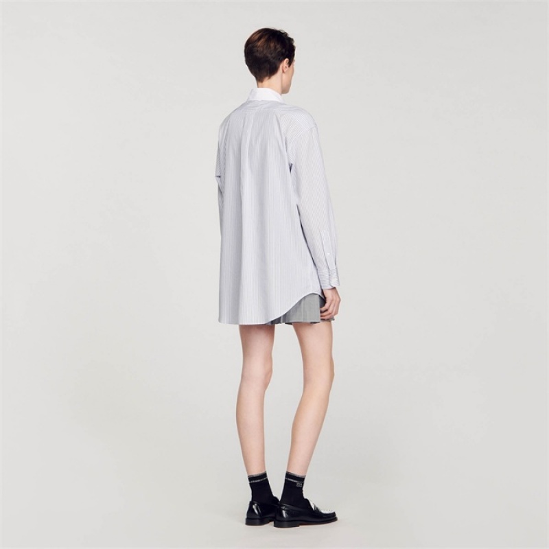 Sandro Oversized striped shirt Grey / White | SN-SDO64380