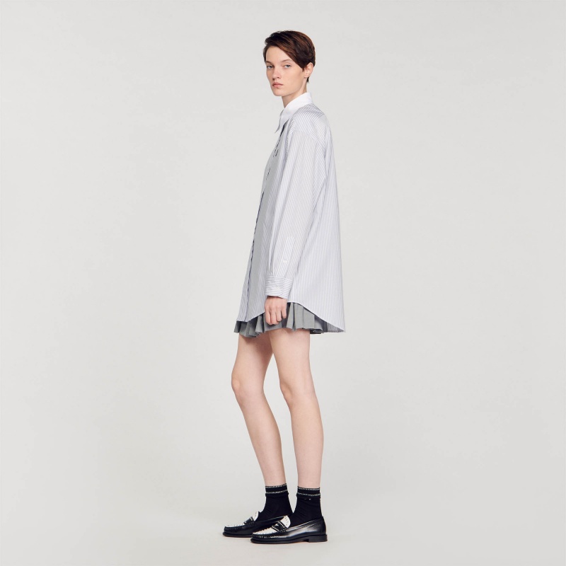 Sandro Oversized striped shirt Grey / White | SN-SDO64380