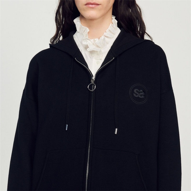 Sandro Oversized zip sweatshirt Black | SN-SDO64492