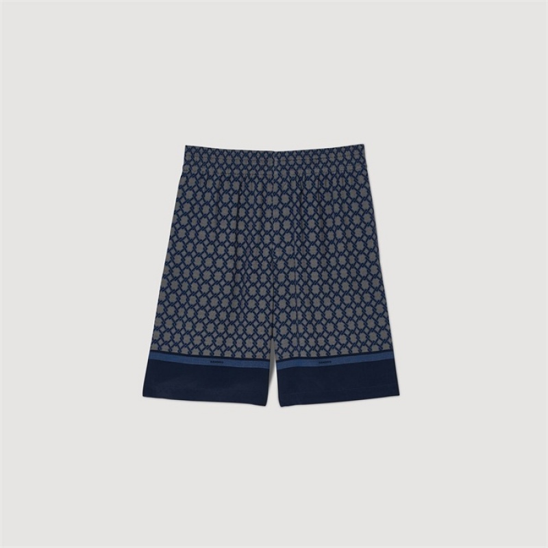 Sandro Patterned Bermuda shorts Navy Blue | SN-SDO65378