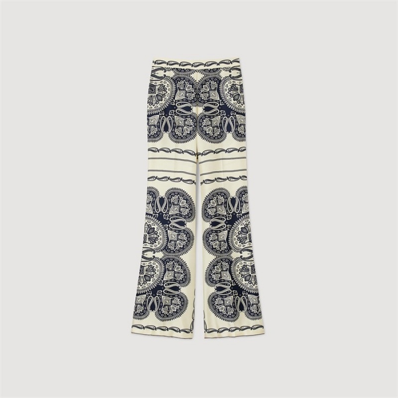 Sandro Patterned floaty trousers Beige / Navy | SN-SDO64798