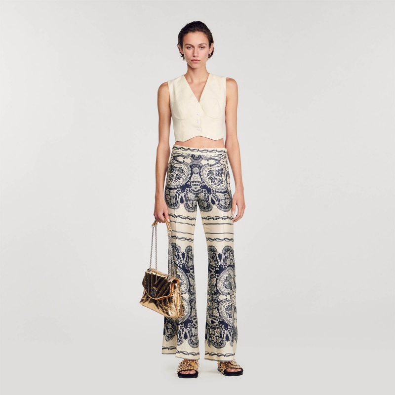 Sandro Patterned floaty trousers Beige / Navy | SN-SDO64798