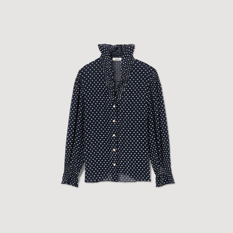 Sandro Patterned polka dot blouse Navy / Ecru | SN-SDO64353