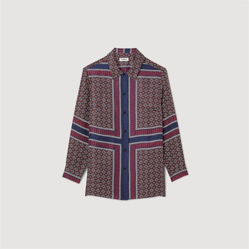 Sandro Patterned silk shirt Marron / Bleu | SN-SDO64335