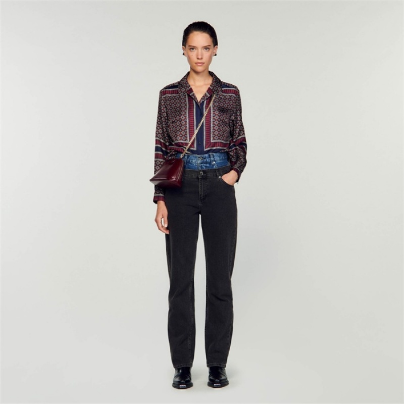 Sandro Patterned silk shirt Marron / Bleu | SN-SDO64335