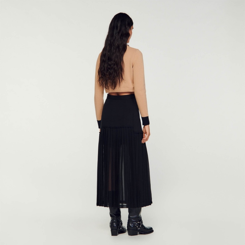 Sandro Pleated long skirt Black | SN-SDO64690