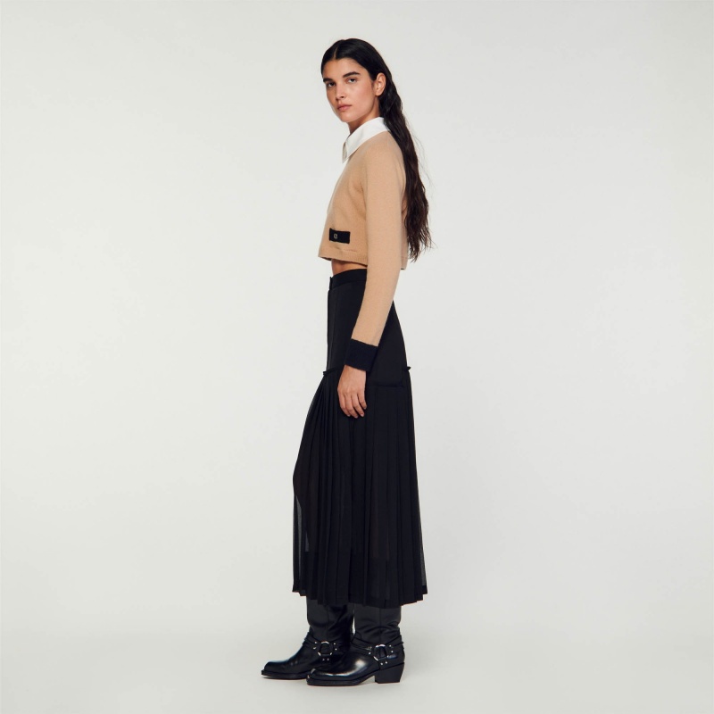 Sandro Pleated long skirt Black | SN-SDO64690