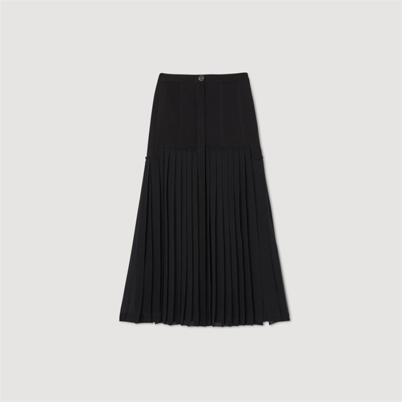 Sandro Pleated long skirt Black | SN-SDO64690