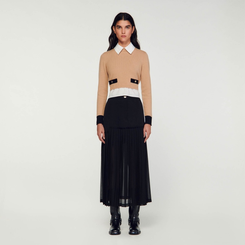 Sandro Pleated long skirt Black | SN-SDO64690