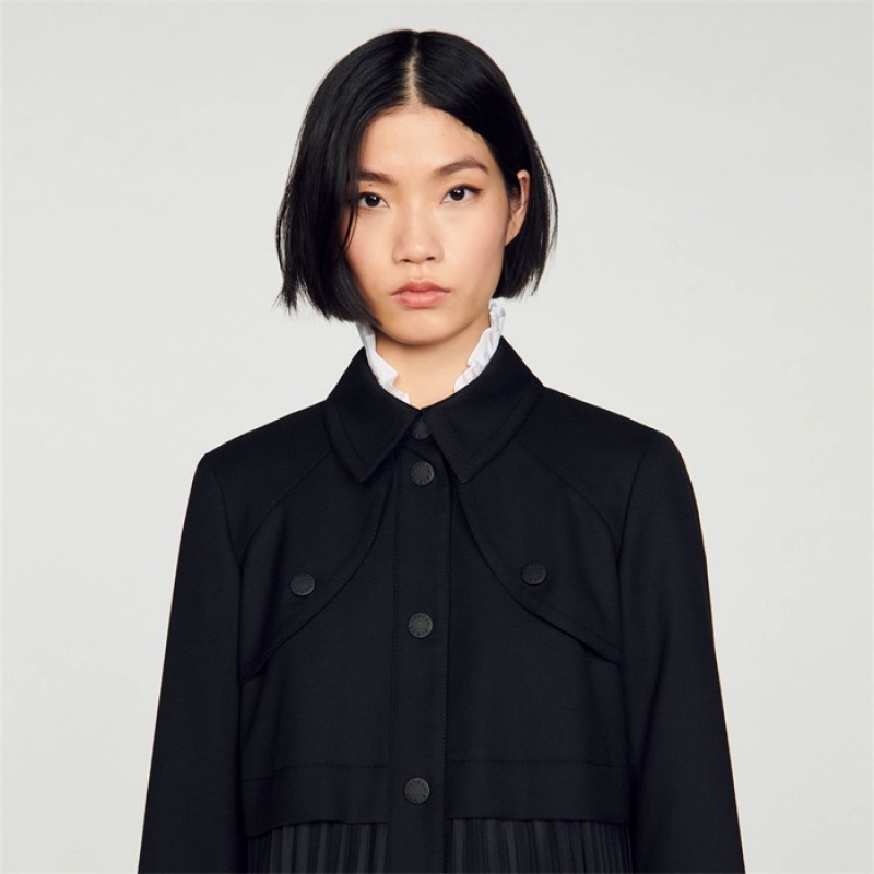 Sandro Pleated trench coat Black | SN-SDO64534