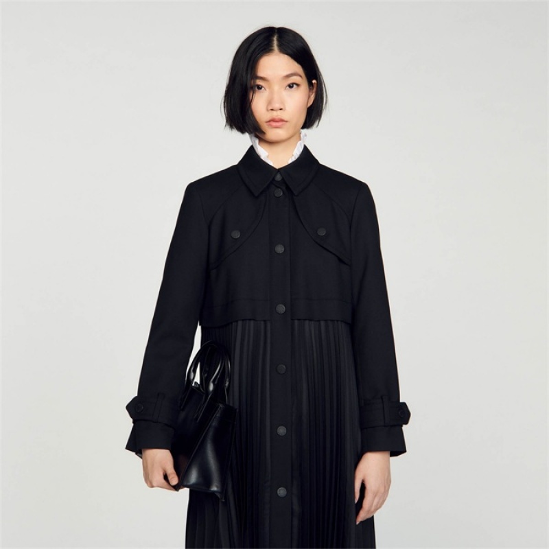 Sandro Pleated trench coat Black | SN-SDO64534