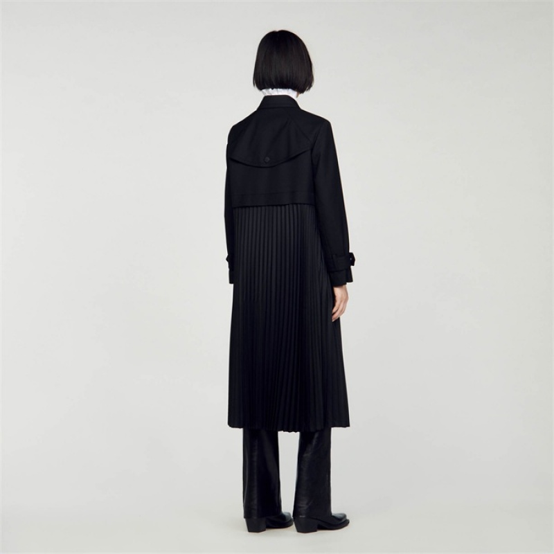 Sandro Pleated trench coat Black | SN-SDO64534