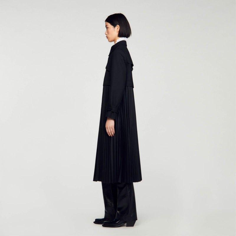 Sandro Pleated trench coat Black | SN-SDO64534