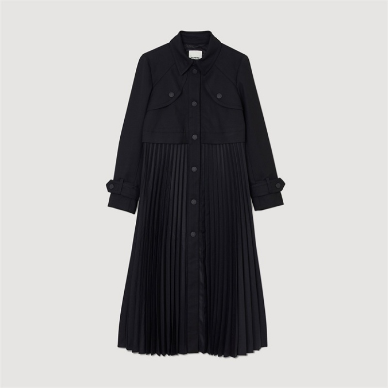 Sandro Pleated trench coat Black | SN-SDO64534