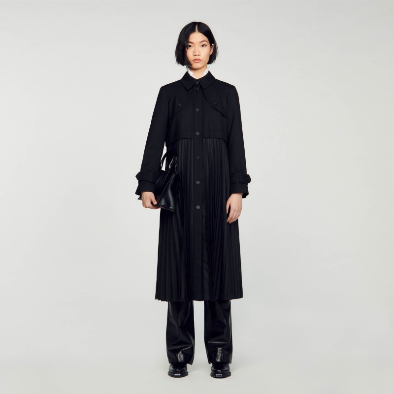 Sandro Pleated trench coat Black | SN-SDO64534