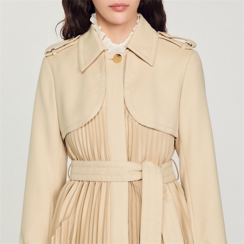 Sandro Pleated trench coat with belt Beige | SN-SDO64535