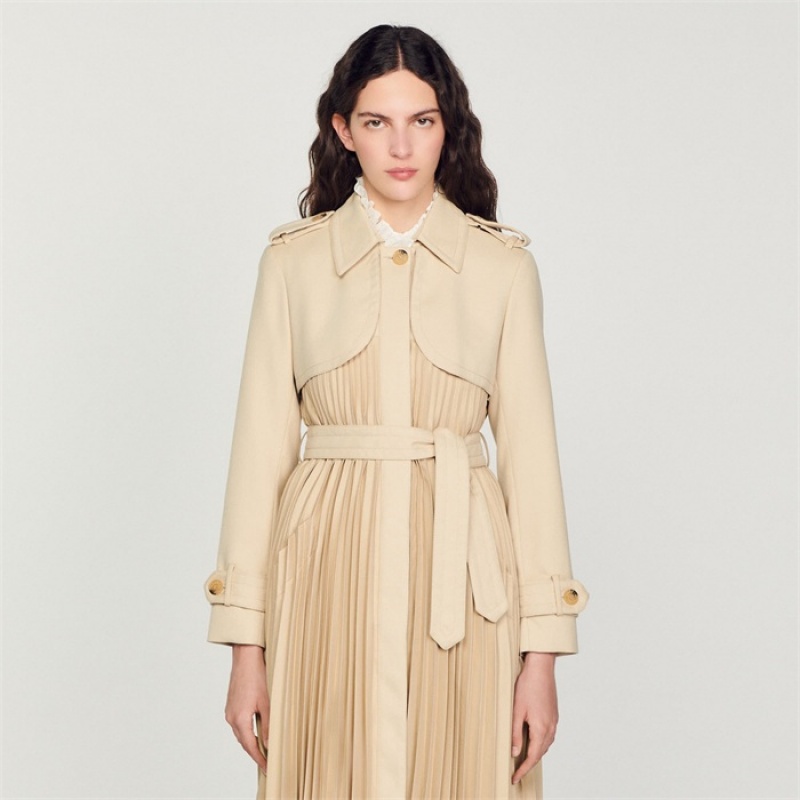 Sandro Pleated trench coat with belt Beige | SN-SDO64535