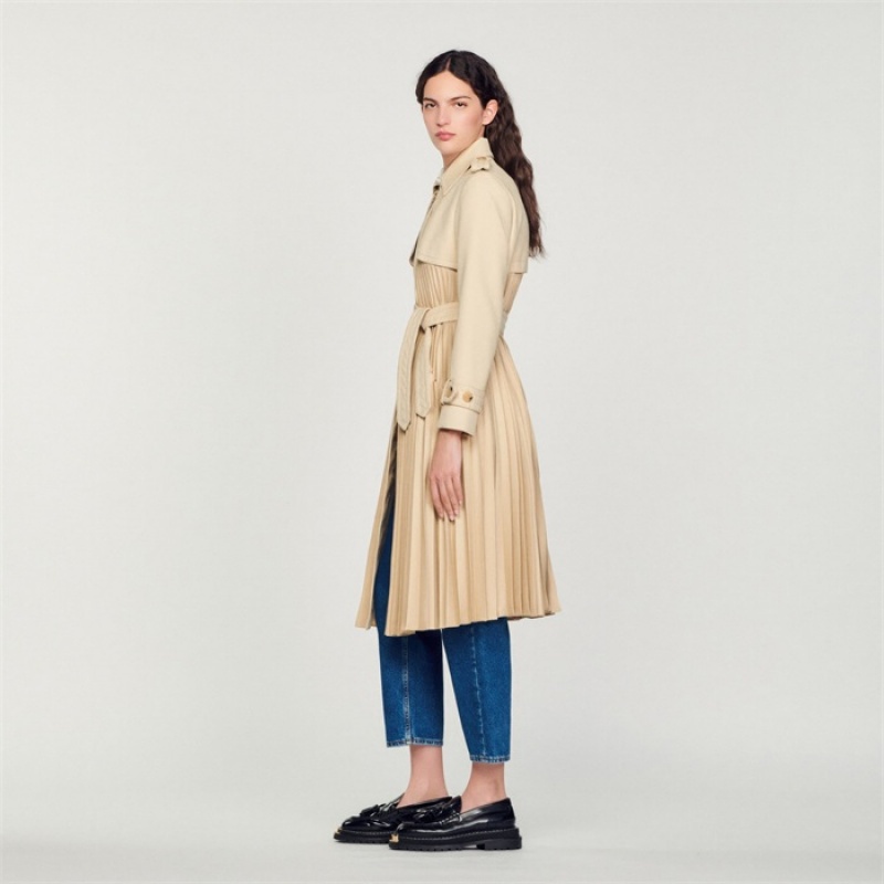 Sandro Pleated trench coat with belt Beige | SN-SDO64535