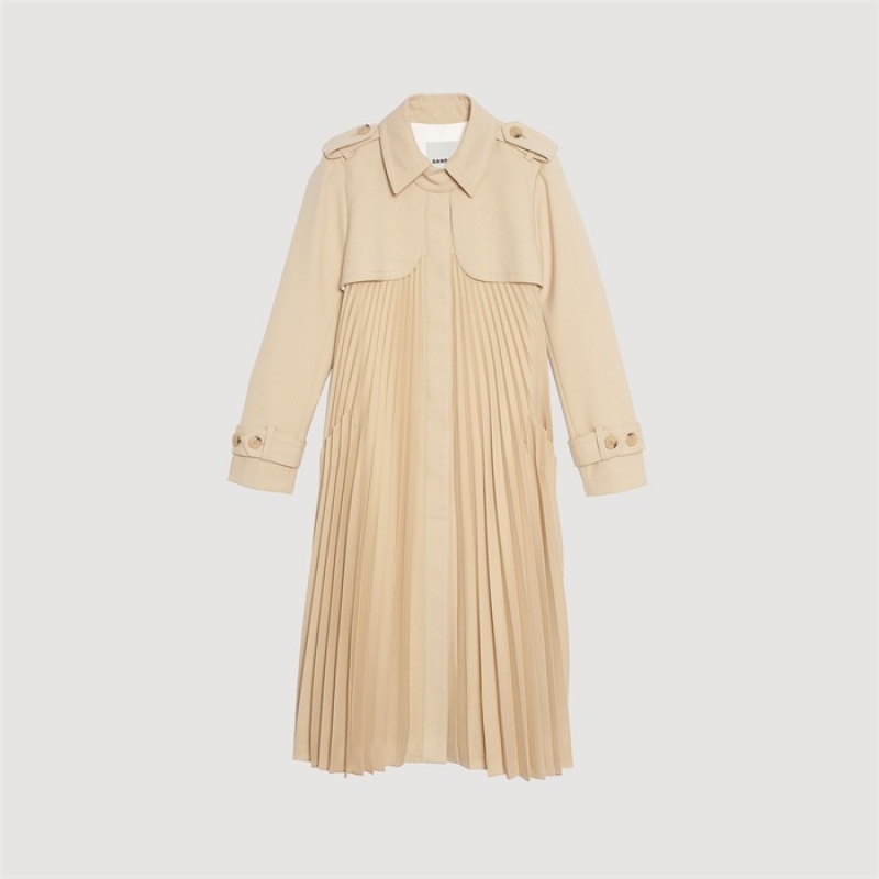 Sandro Pleated trench coat with belt Beige | SN-SDO64535