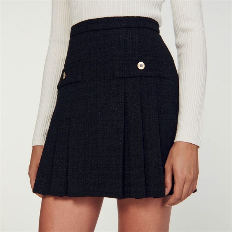 Sandro Pleated tweed skirt Black | SN-SDO64721