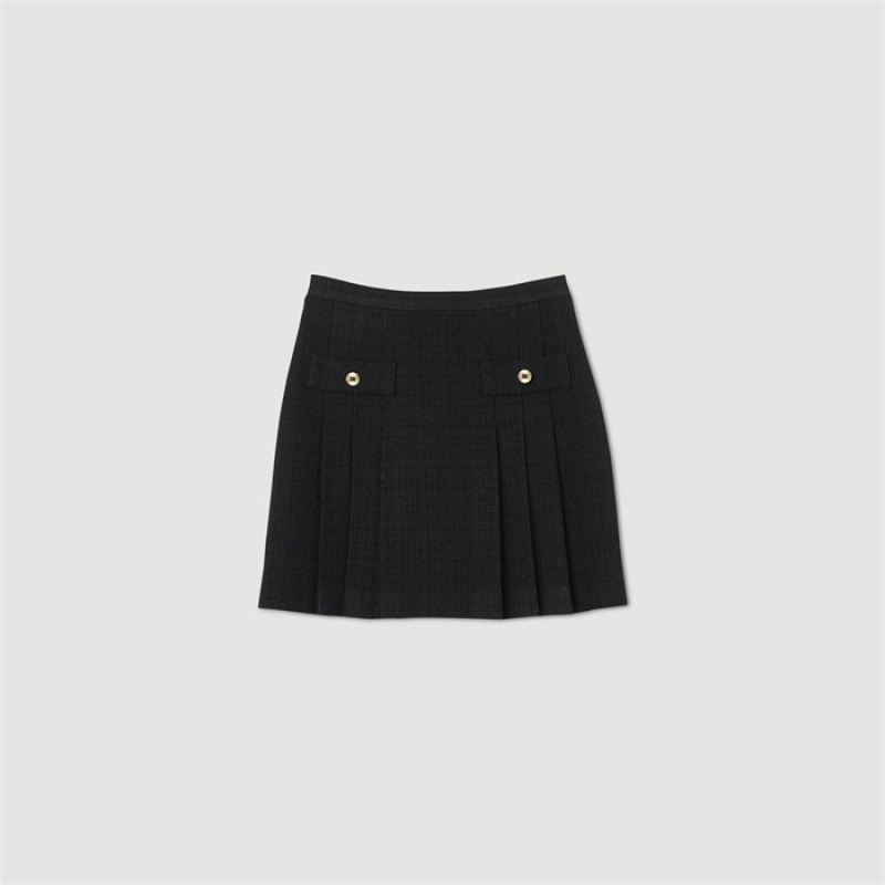 Sandro Pleated tweed skirt Black | SN-SDO64721